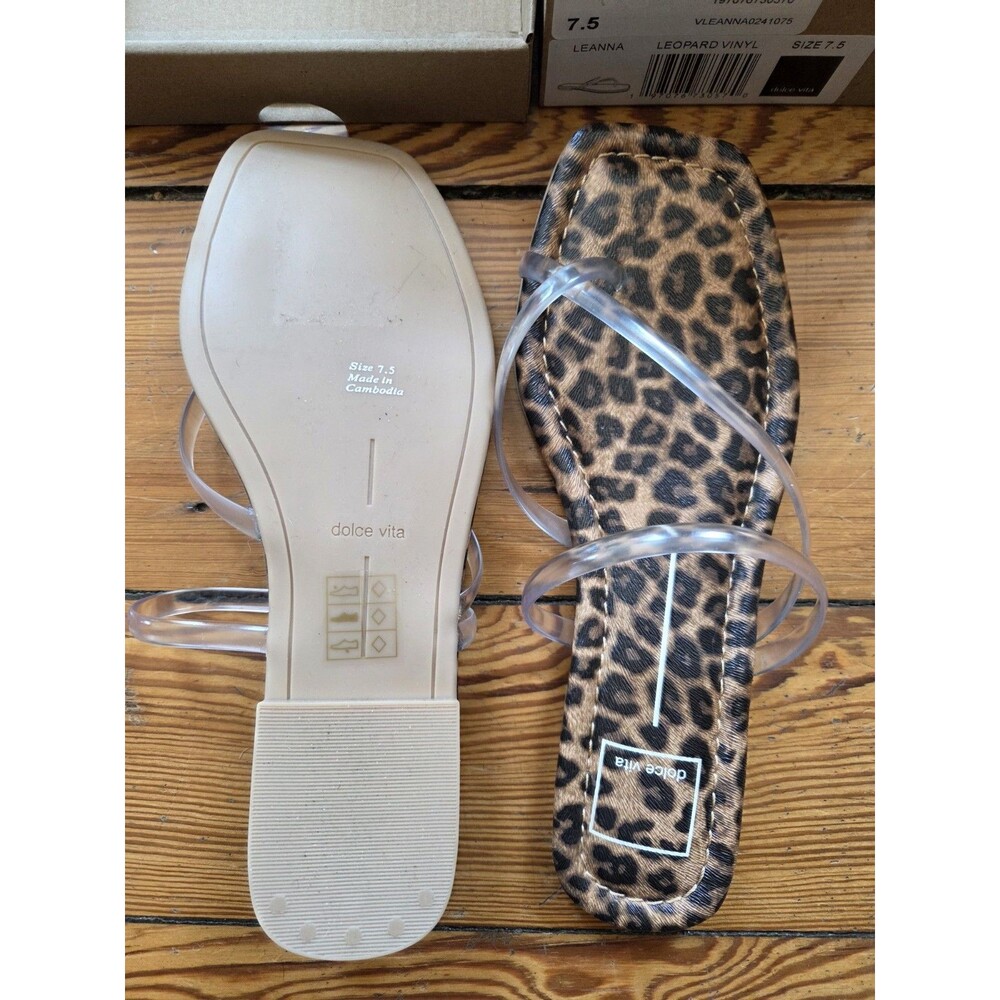 NIB Dolce Vita Leanna Leapard Clear Sandals Size 7.5 Square Toe Flat - Picture 3 of 7